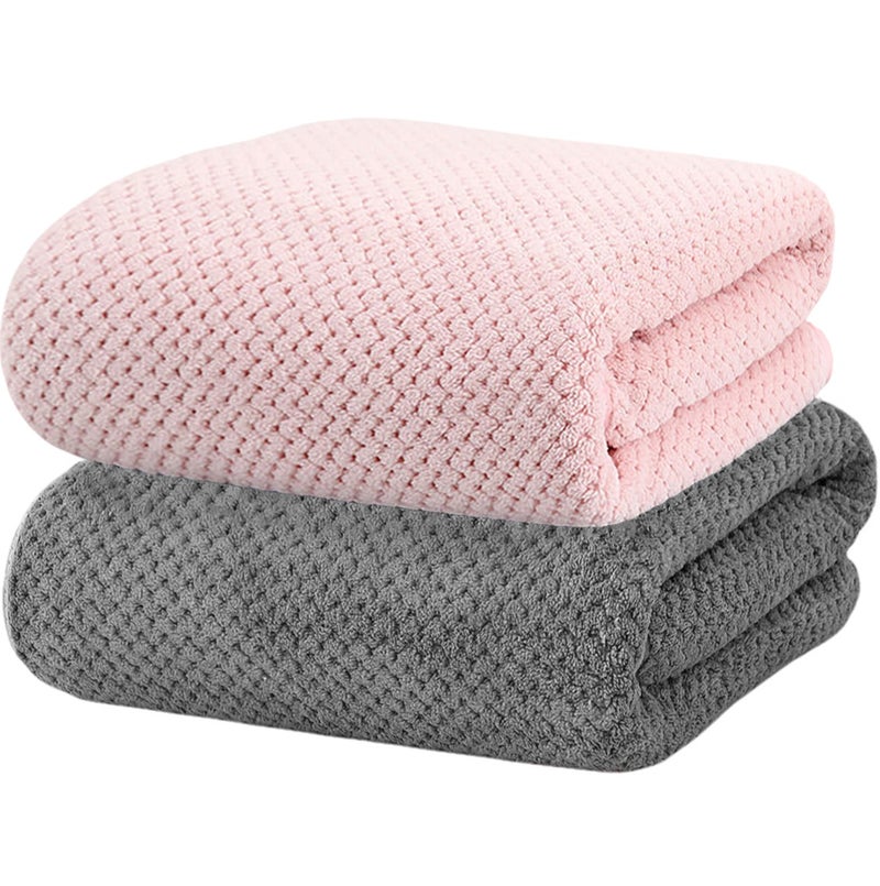 Microfiber Bath Towels, 90 x 170 cm, Set of 2, Super Soft, Highly Absorbent, Quick-Dry, Multipurpose Use Towel (Pink + Gray) - Image 1